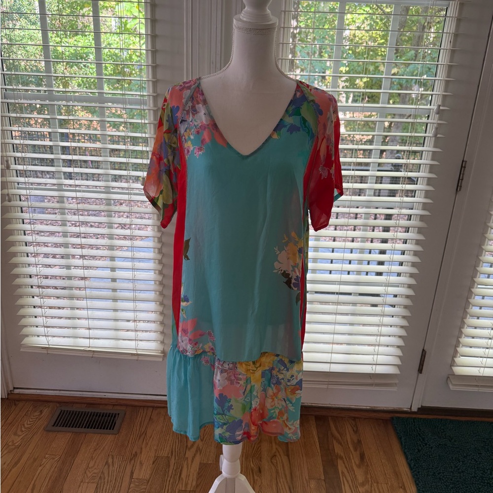 Johnny Was Turquoise and Red Happy Tunic